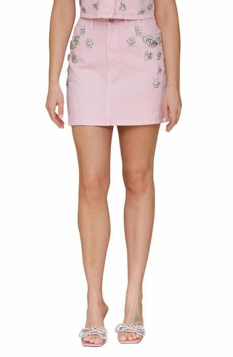 Crystal Floral Detail Stretch Cotton Miniskirt
