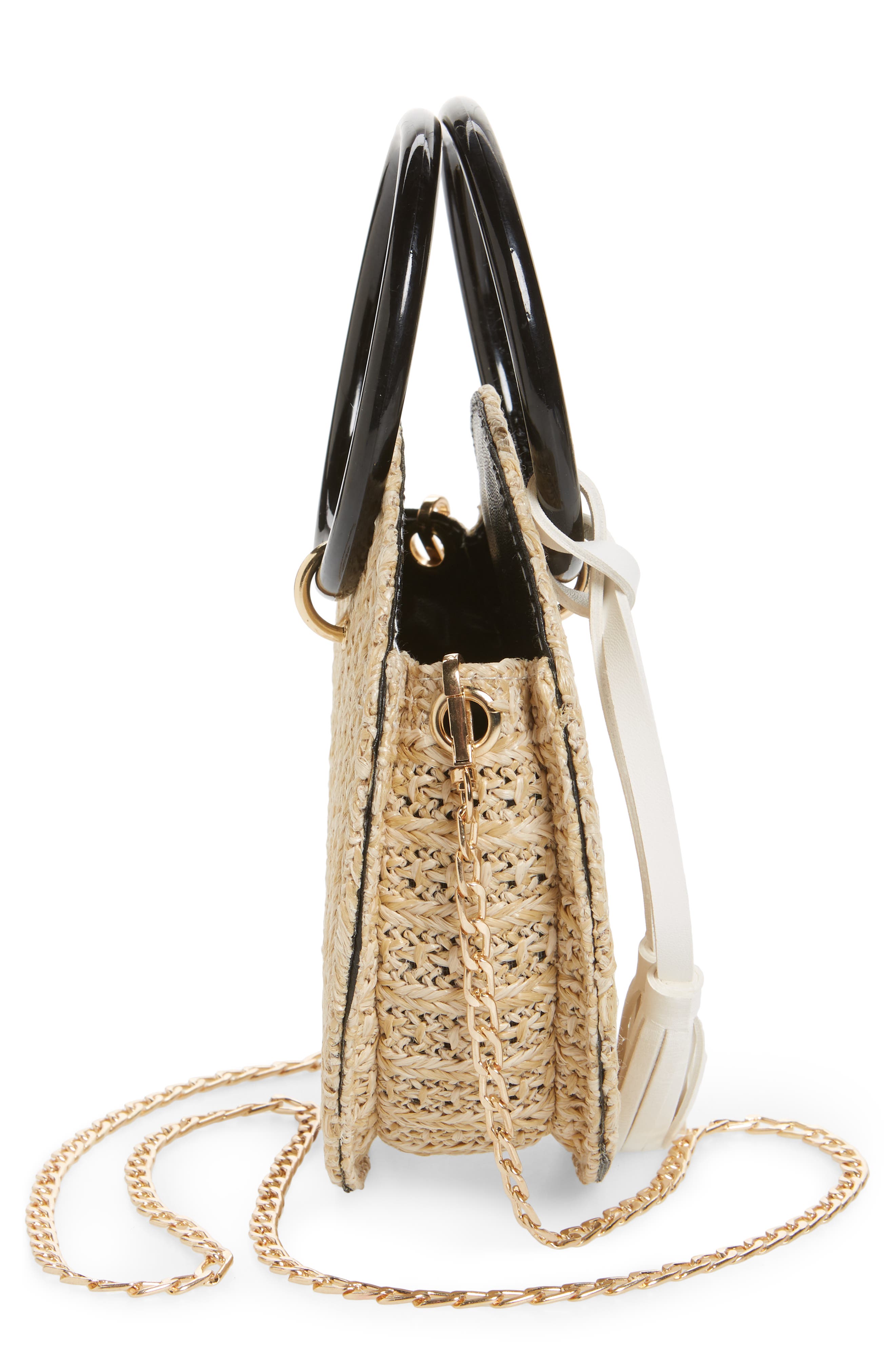 Round Straw Crossbody Bag, Alternate, color, NATURAL/ BLACK