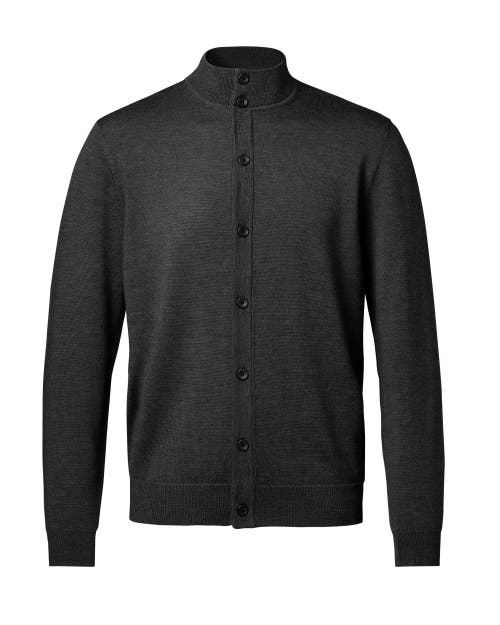 Charles Tyrwhitt Merino Button Through Funnel Neck Cardigan In Gray