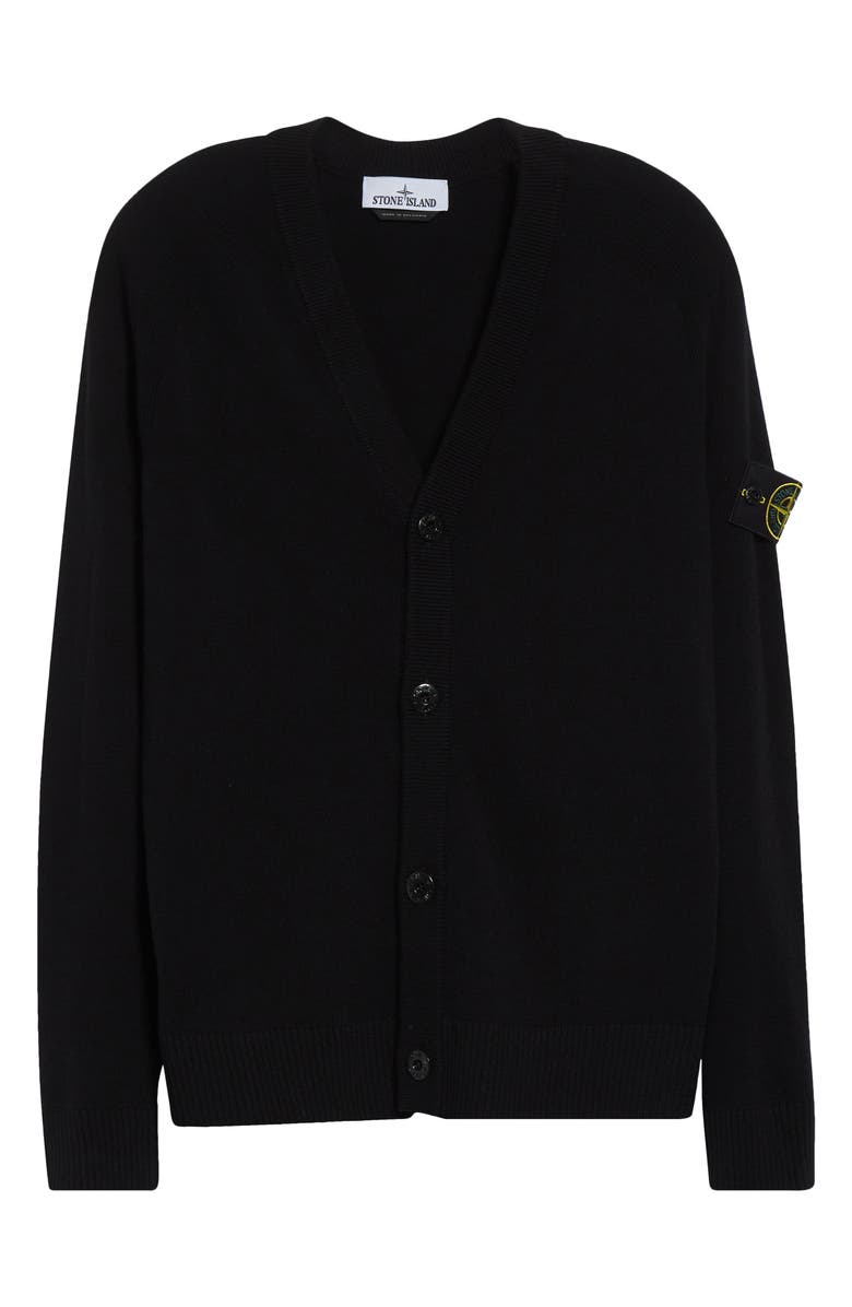 Stone Island Compass Logo Patch Virgin Wool Cardigan, Alternate, color, V0029 Black