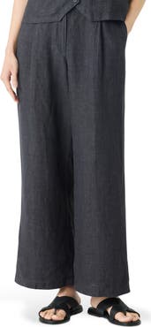Eileen Fisher Organic Linen Ankle Wide Leg Pants