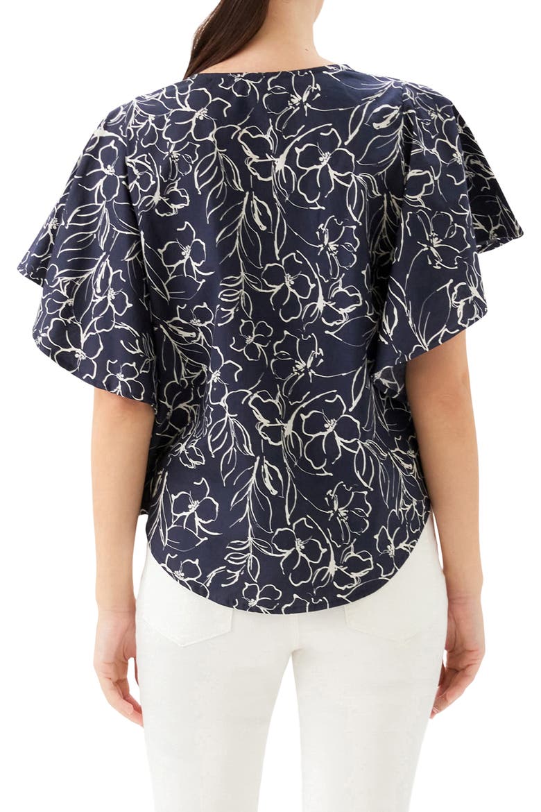 Flutter Sleeve V-Neck Cotton Top, Alternate, color, PRINT