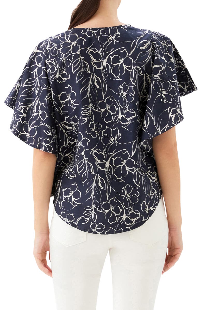 Karen Kane Flutter Sleeve V-Neck Cotton Top, Alternate, color, Print