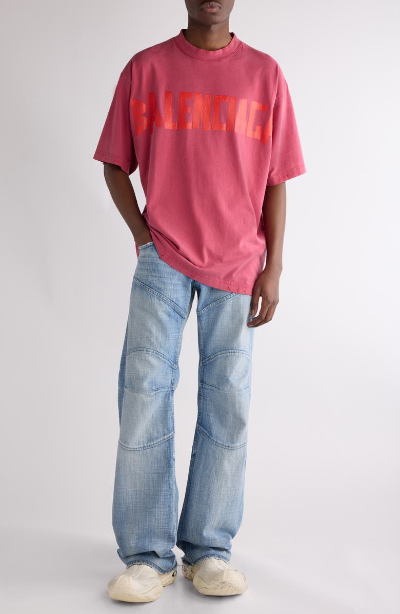 Balenciaga Medium Fit Tape Type Logo Graphic T-Shirt, Alternate, color, Raspberry
