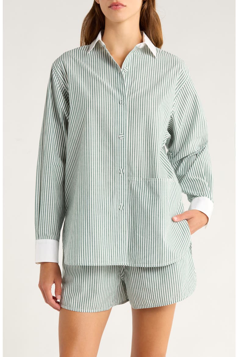 Airy Cotton & Silk Curve Hem Short Pajamas, Main, color, OVER STRIPE