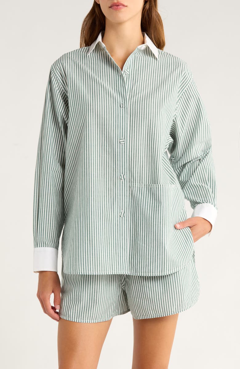 Lunya Airy Cotton & Silk Curve Hem Short Pajamas, Main, color, Over Stripe