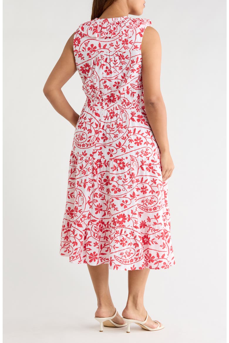 Ruffle Sleeveless Tiered Cotton Midi Dress, Alternate, color, WHITE- RED FLOWER PAISLEY