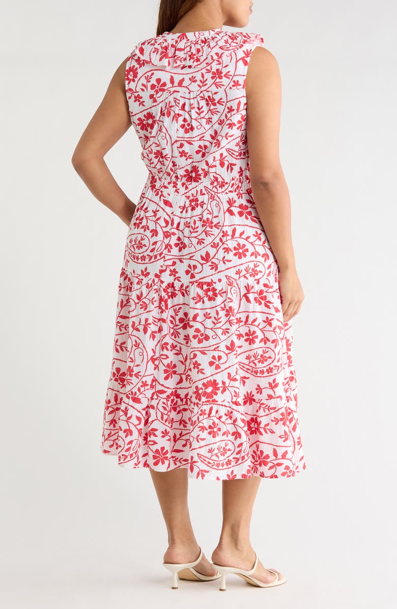Caslon<sup>®</sup> Ruffle Sleeveless Tiered Cotton Midi Dress, Alternate, color, White- Red Flower Paisley