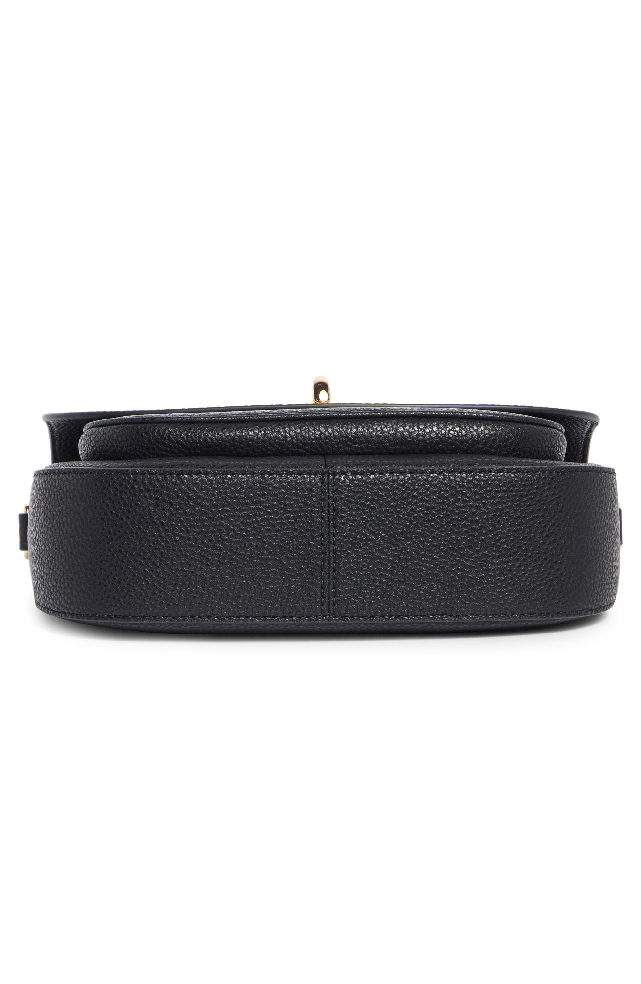 Signet Turnlock Leather Saddle Bag, Alternate, color, BLACK