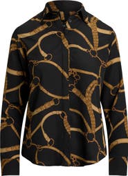 Lauren Ralph Lauren Belting Print Classic Fit Crepe Button-Up Shirt