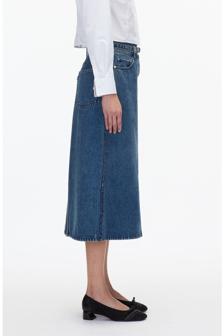 A-Line Denim Midi Skirt, Alternate, color, BLUE