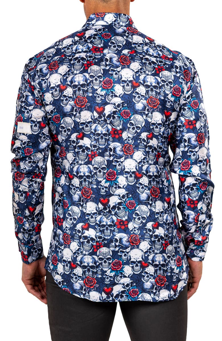 Maceoo Fibonacci Mathyr0242 Blue Skull Print Button-Up Shirt, Alternate, color, 
