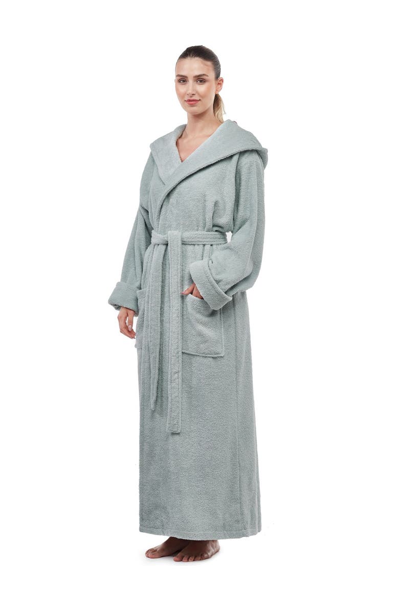 Womens GOTS Certified Oganic Cotton Long Hooded Robe, Alternate, color, Seafoam