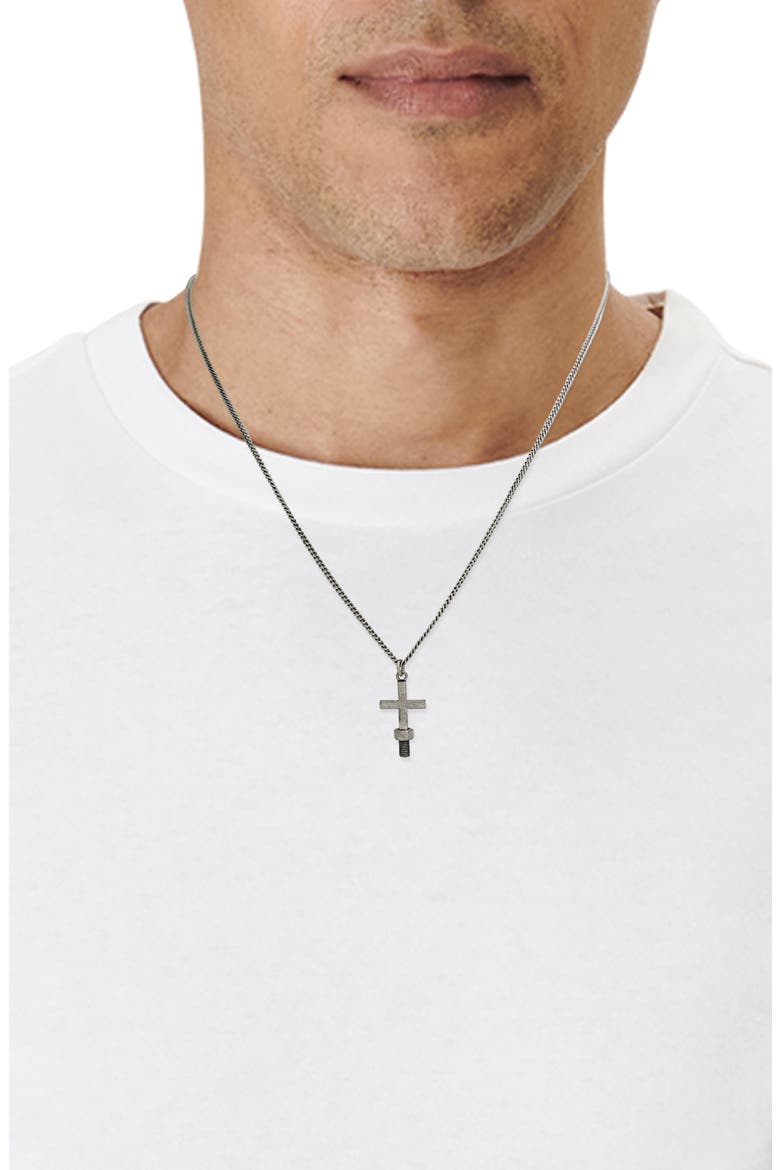 Men's Screw Cross Pendant Necklace, Alternate, color, WARM SILVER
