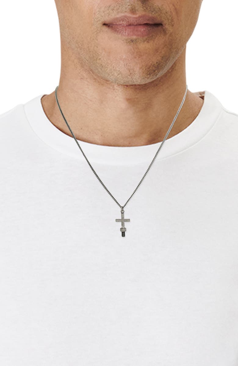 AllSaints Men's Screw Cross Pendant Necklace, Alternate, color, Warm Silver