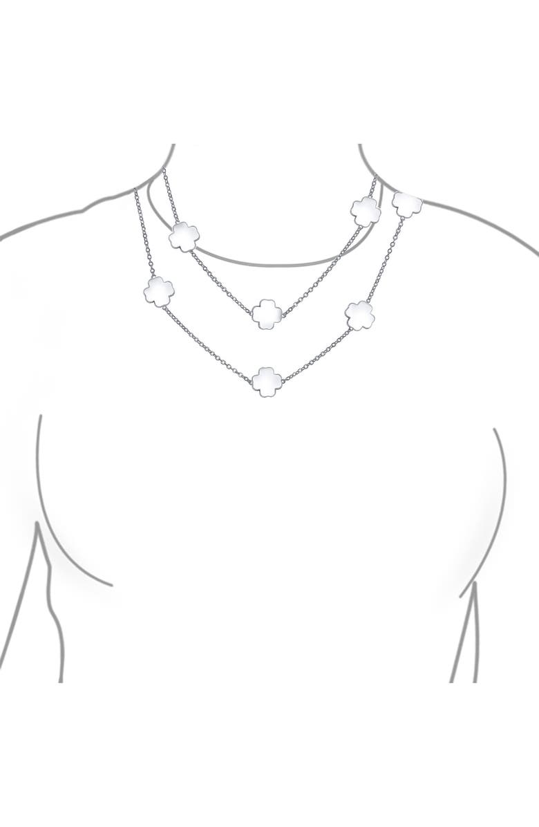 BLING JEWELRY Clover Flower Tin Cup Chain Layered Necklace, Alternate, color, Silver White