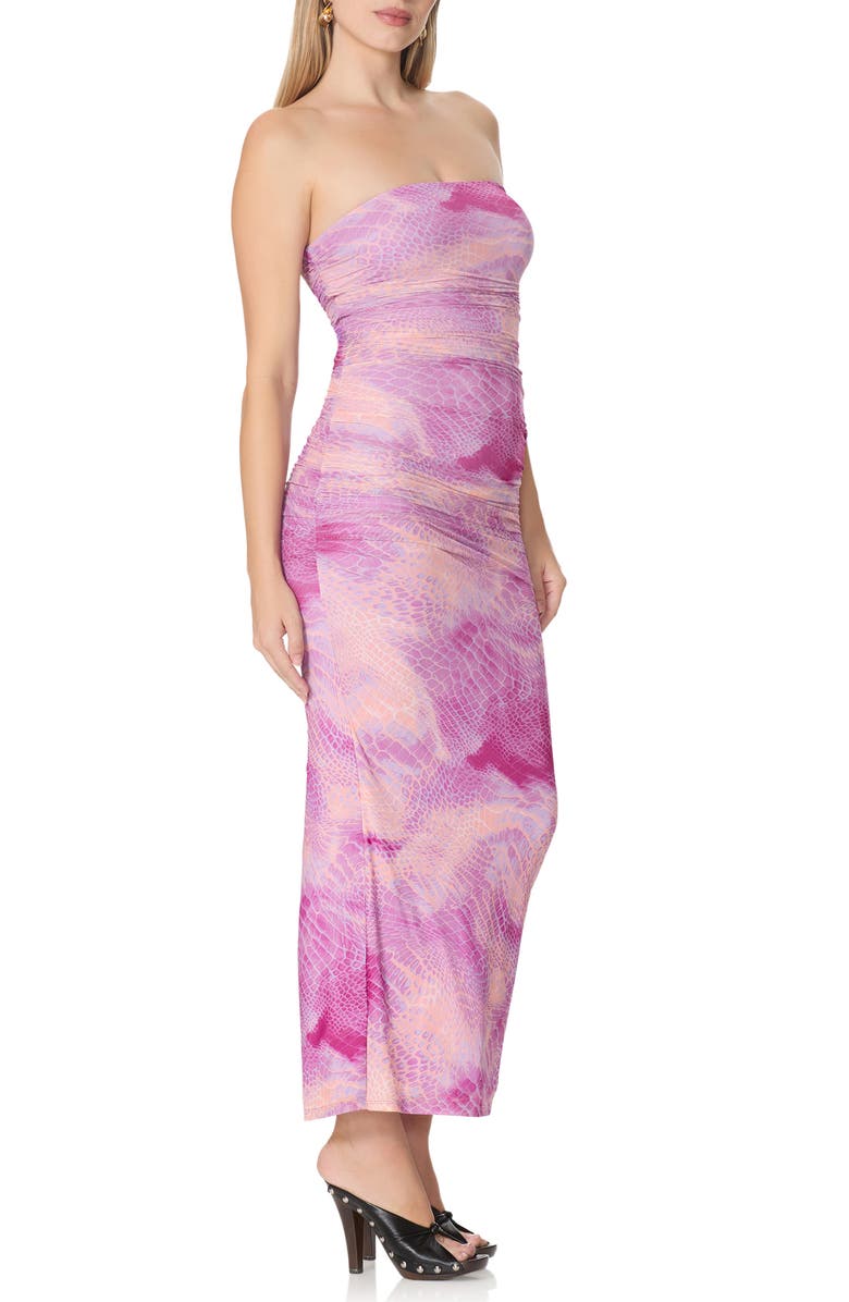 AFRM Marlo Strapless Mesh Maxi Dress, Alternate, color, Lavendar Snake