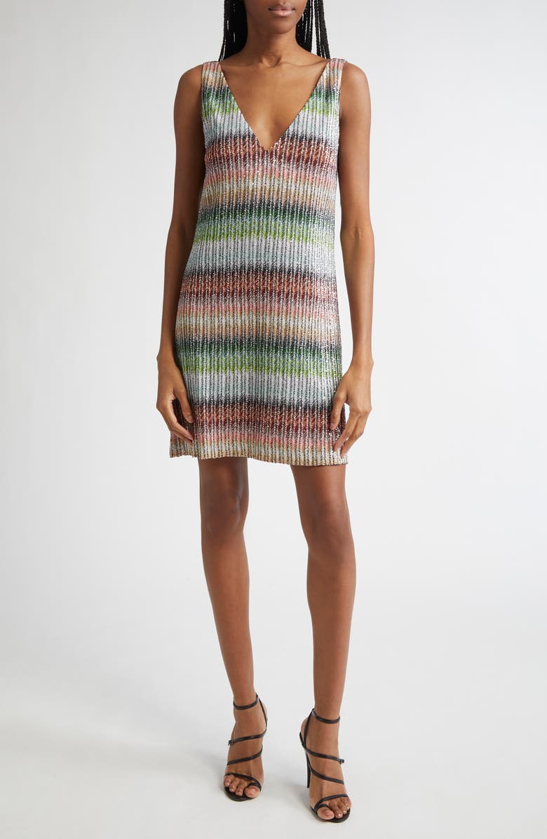Missoni Metallic Zigzag Knit Minidress, Main, color, Green/ Red/ Sky