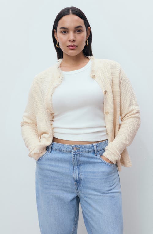 Mango Knitted Cardigan With Frayed Ends In White