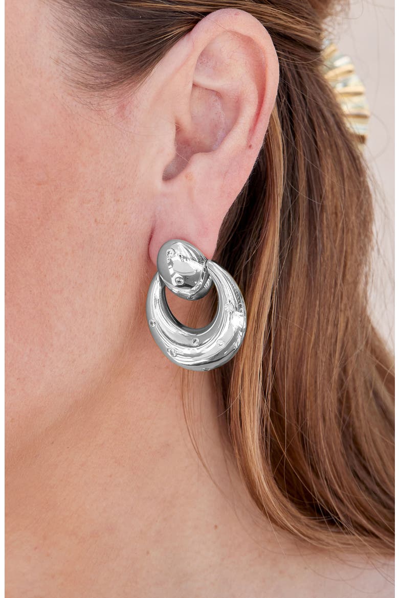 Studded Puffy Door Knocker Stud Earrings, Alternate, color, WHITE