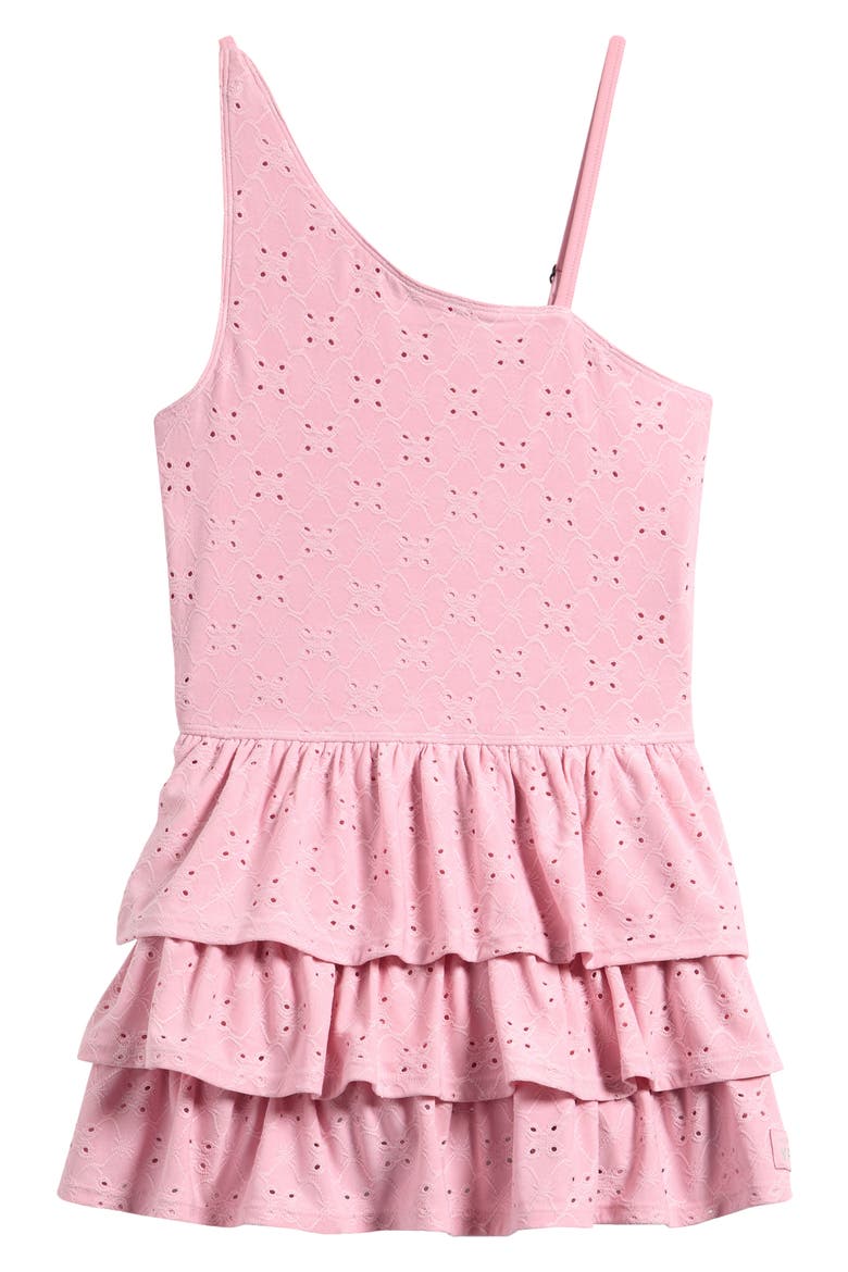 Kids' Active Eyelet One Shoulder Minidress with Built-In Shorts, Main, color, PINK NECTAR