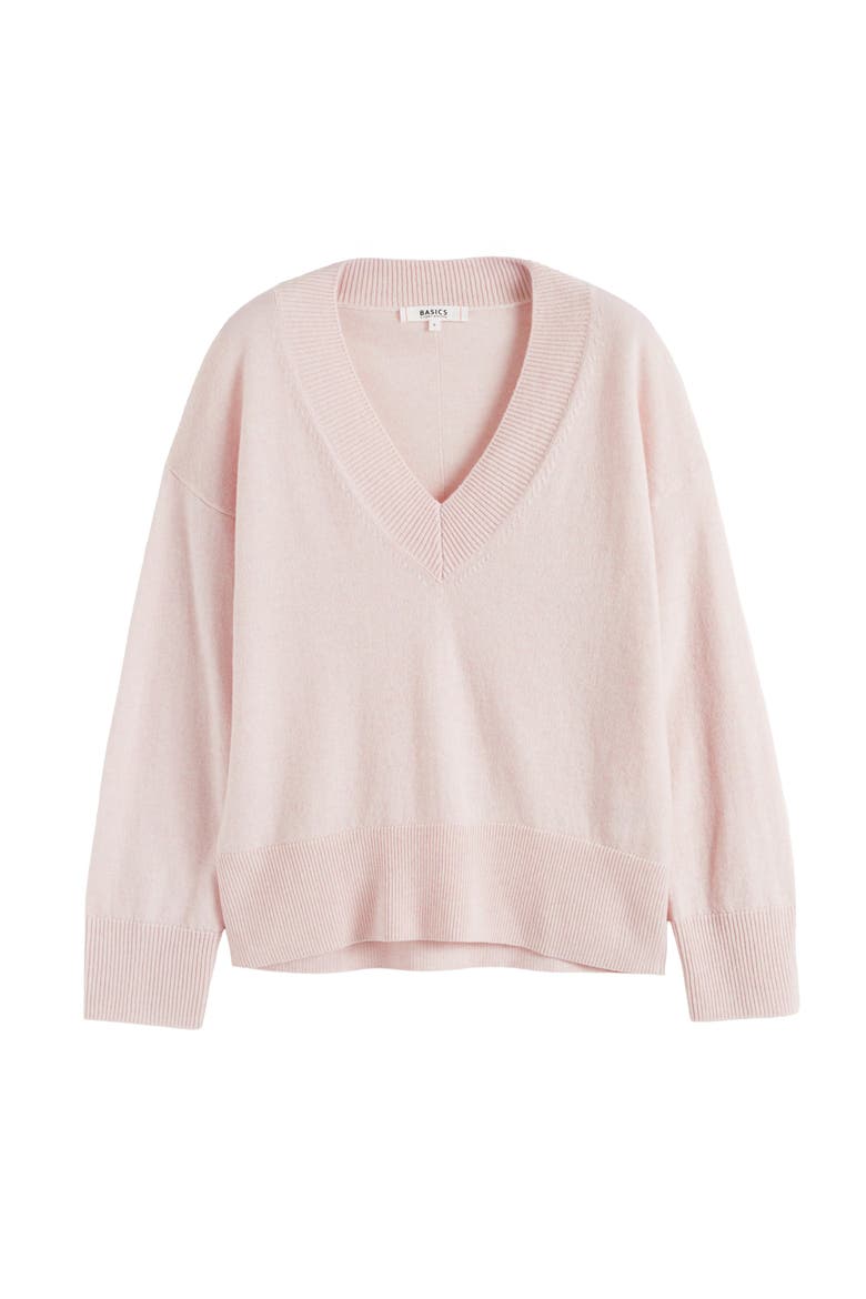 V Neck Wool Cashmere Slouchy Lightweight Sweater, Alternate, color, Pink Melange
