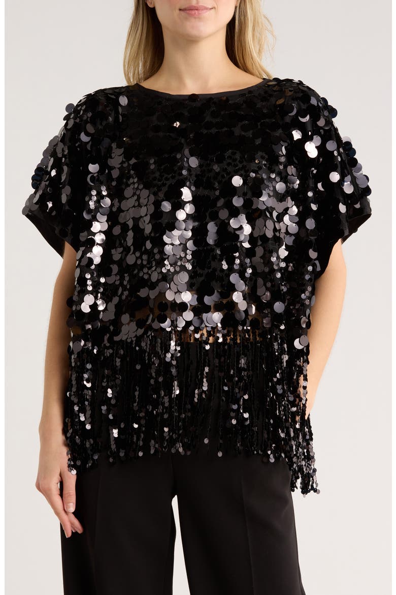 Sequin Poncho, Main, color, BLACK