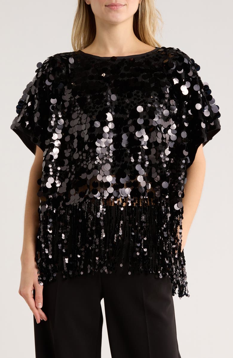 Ted Baker London Sequin Poncho, Main, color, Black