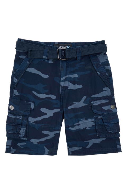 Kids' Belted Cotton Twill Cargo Shorts