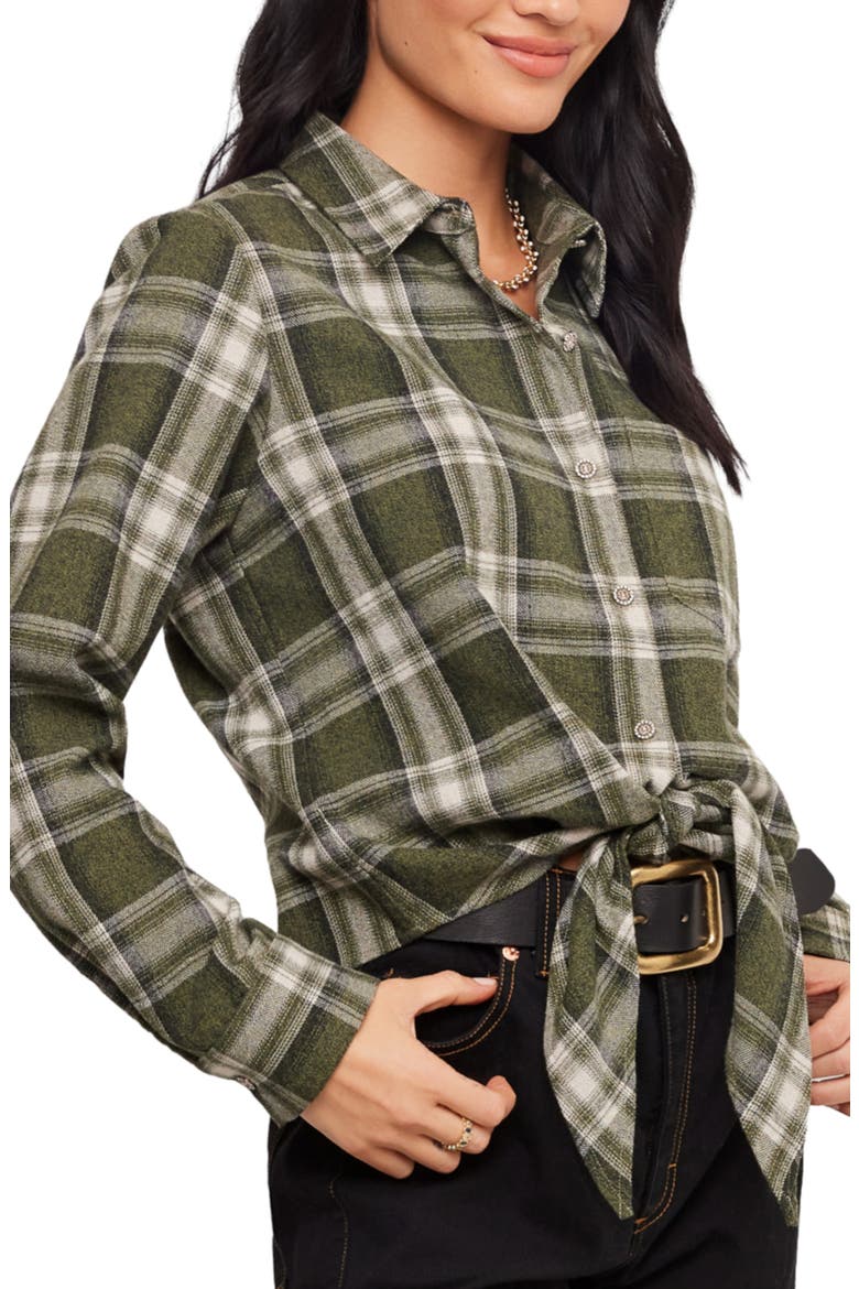 Plaid Tie Front Flannel Shirt, Alternate, color, FOREST GREEN