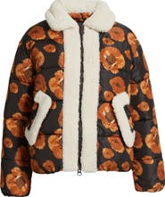 Save The Duck Sugar Water Resistant Floral Puffer Jacket with High Pile Fleece Trim