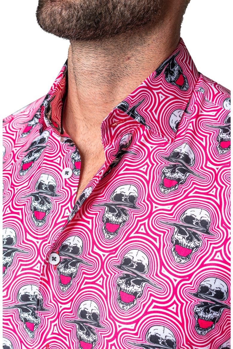 Fibonacci Skull Sonic Regular Fit Cotton Blend Button-Up Shirt, Alternate, color, RED