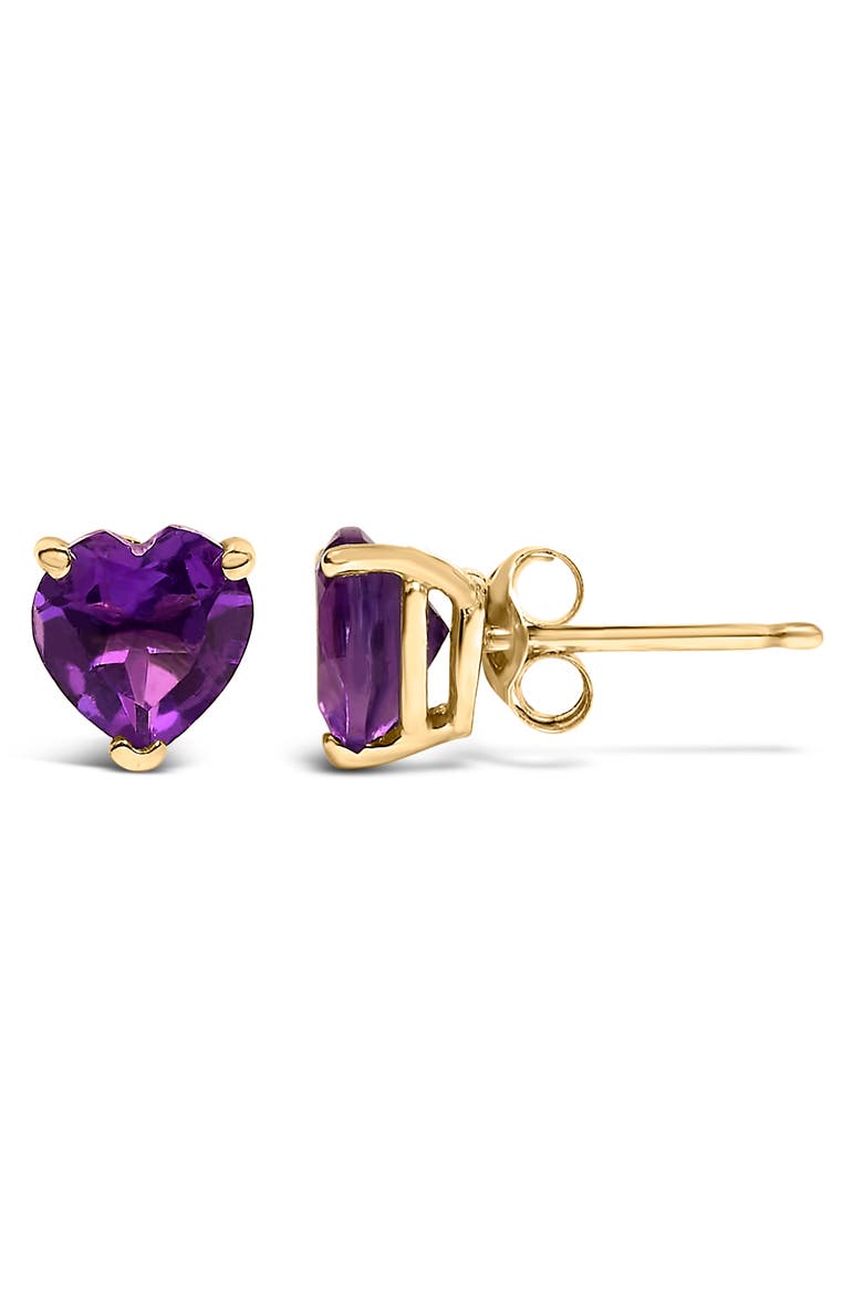 14K Gold 5MM Heart Cut Gemstone Solitaire Stud Earrings, Alternate, color, Purple Amethyst | Yellow