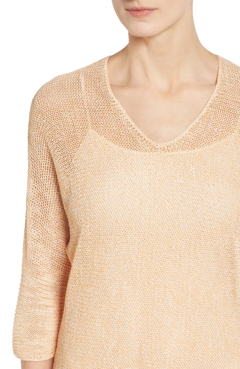 NIC+ZOE Sunkissed Sheer Linen Blend Pullover, Alternate, color, Tangerine