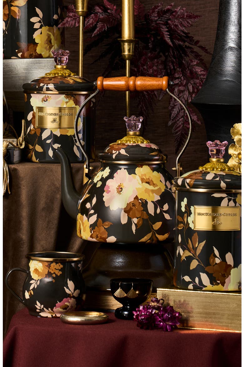 Wild Rose Brown Enameled Steel 2-Quart Tea Kettle, Alternate, color, BROWN