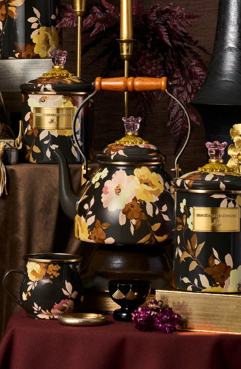 MACKENZIE CHILDS Wild Rose Brown Enameled Steel 2-Quart Tea Kettle, Alternate, color, Brown