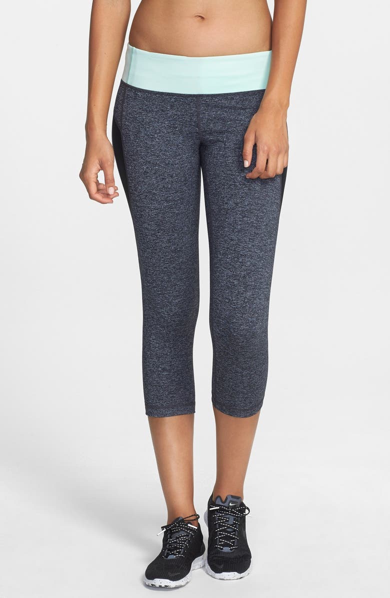 Zella 'Live In - Hot' Mesh Detail Cross Dye Colorblock Capris, Main, color,