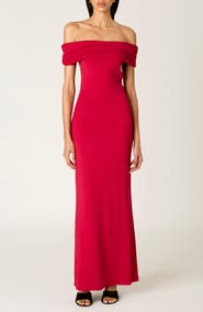 Nia Evangeline Off the Shoulder Open Back Maxi Dress