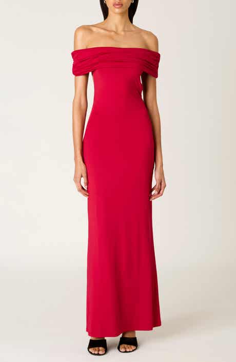 Evangeline Off the Shoulder Open Back Maxi Dress