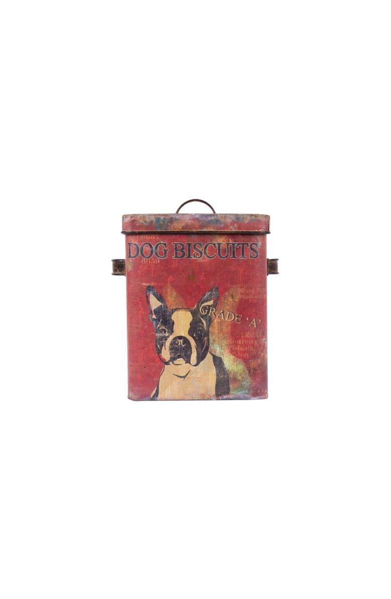 Storied Home Metal Dog Biscuits Container with Lid, Multicolor, Main, color, Red