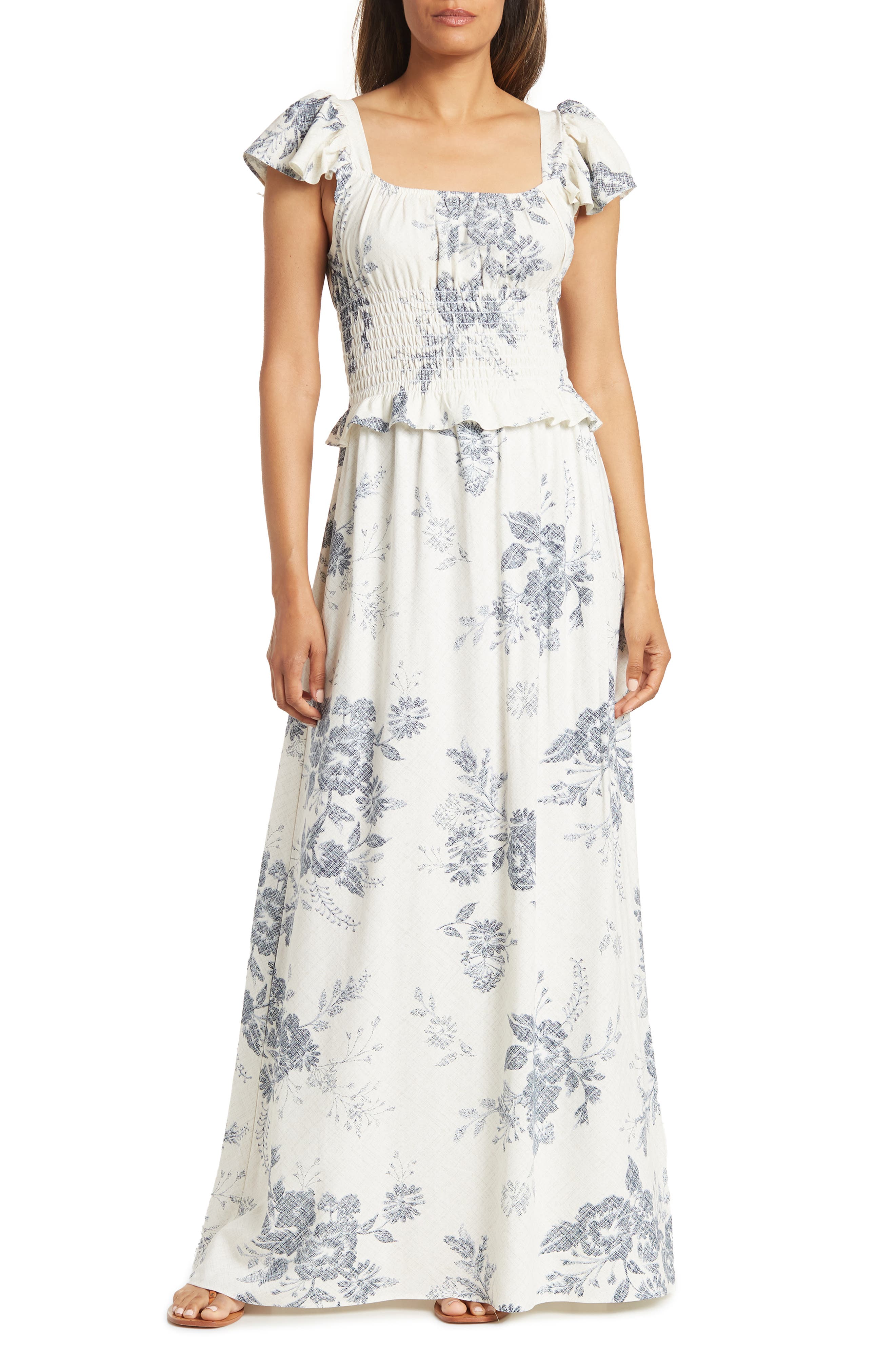 LOVE...ADY Floral Flutter Sleeve Smocked Maxi Dress (Women) | Nordstromrack