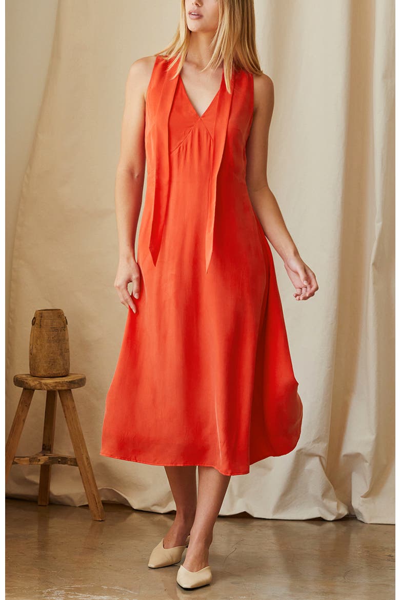 Cupro Midi Dress with Scarf, Alternate, color, Poppy