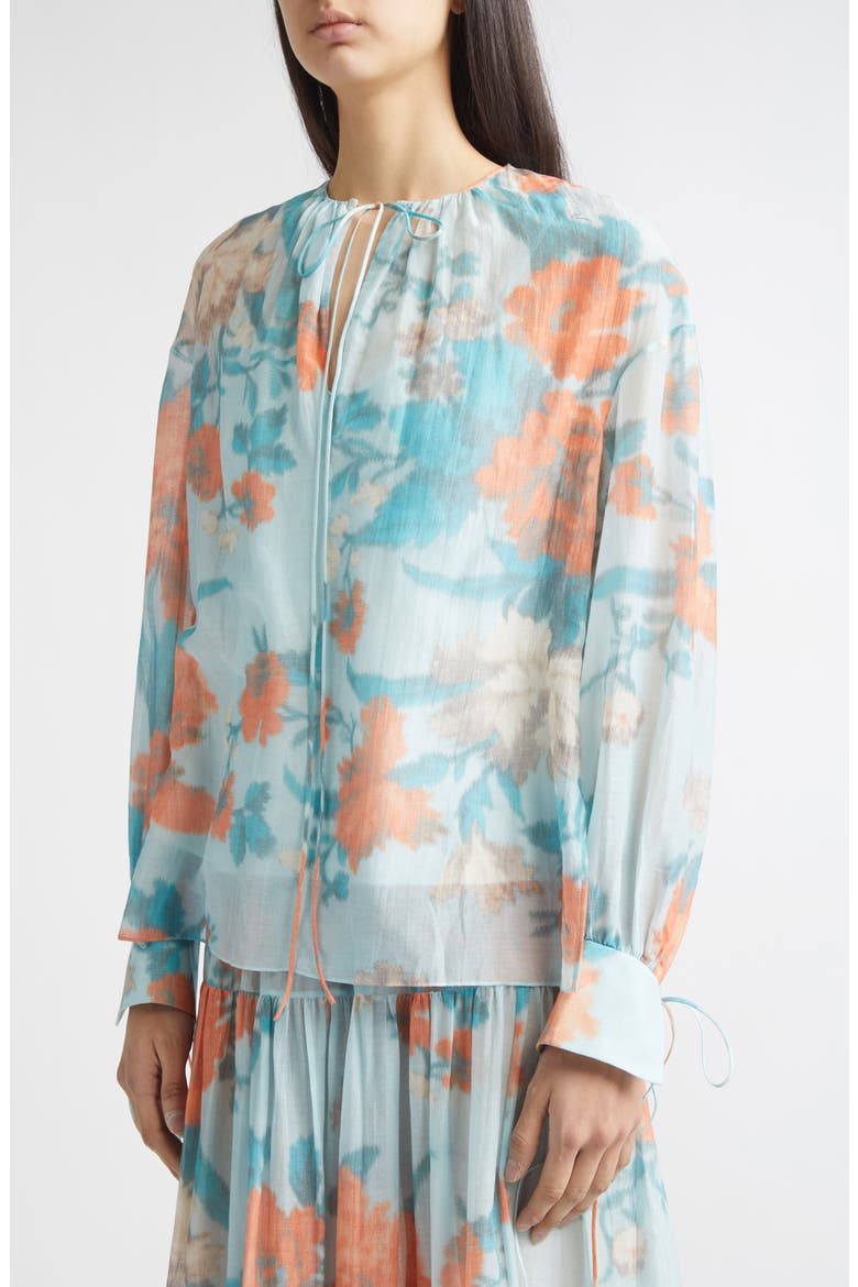 Floral Print Cotton & Silk Voile Top, Alternate, color, TRAILING POPPY DREAM BLUE