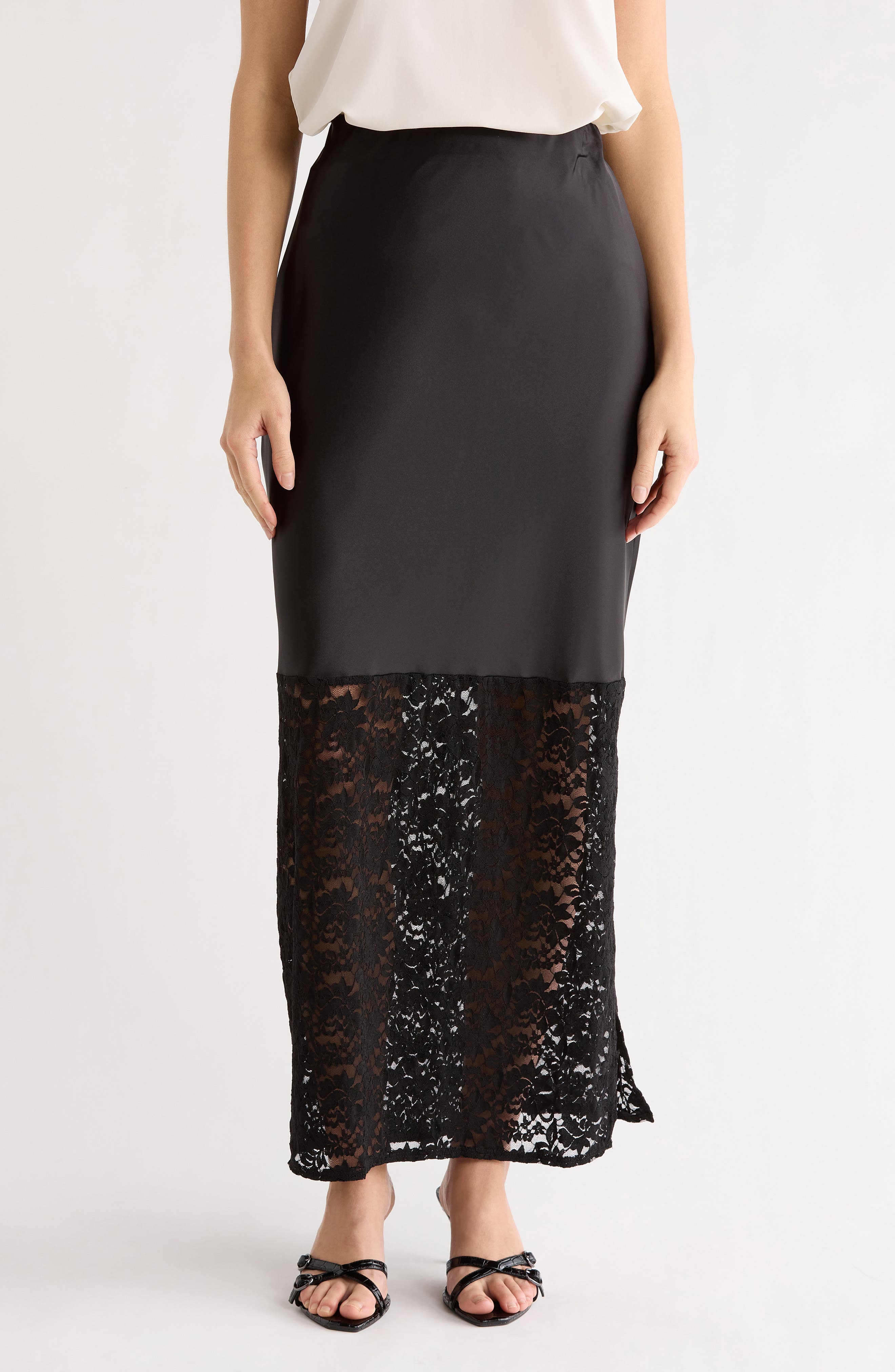 Renee C Lace Trim Satin Maxi Skirt