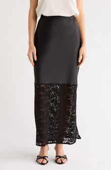 Renee C Lace Trim Satin Maxi Skirt