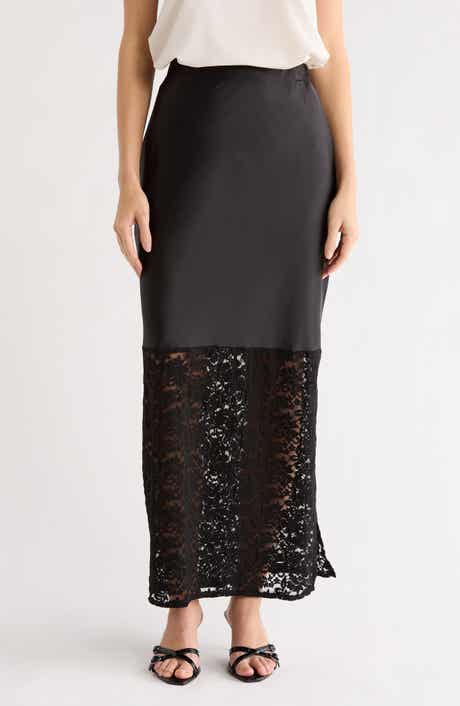 Renee C Lace Trim Satin Maxi Skirt