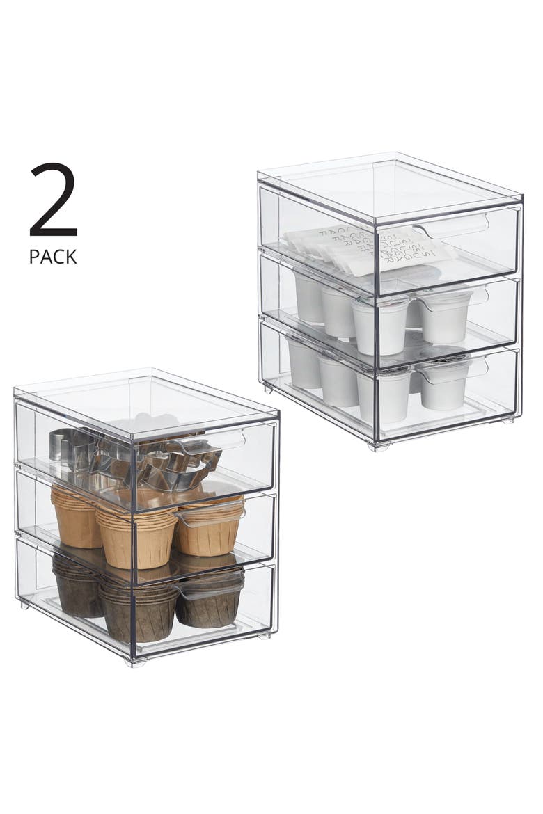 3-Drawer Stackable Organizer - Set of 2 - Clear, Alternate, color, Clear