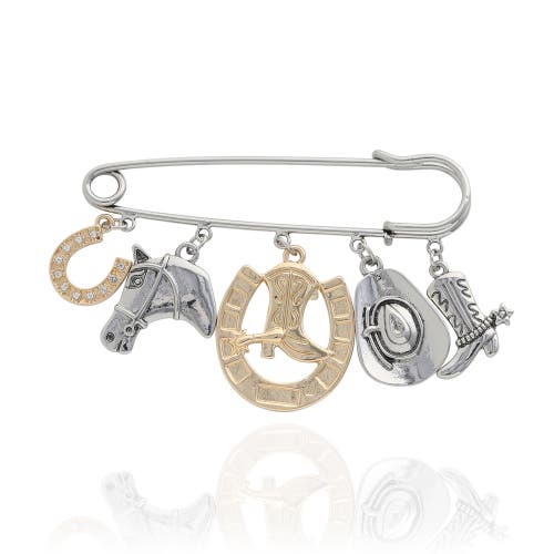 Jessica Simpson Mixed Metal Rodeo Charm Safety Pin Brooch In Silver