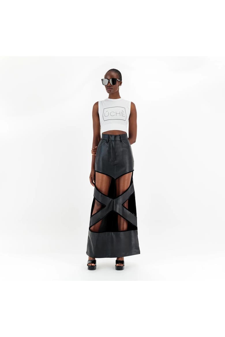 X Cut Out Maxi Skirt, Alternate, color, Black