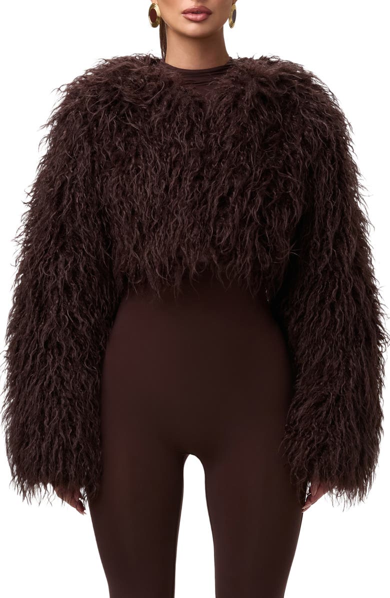 Naked Wardrobe Mongolian Faux Fur Jacket, Main, color, Dark Chocolate